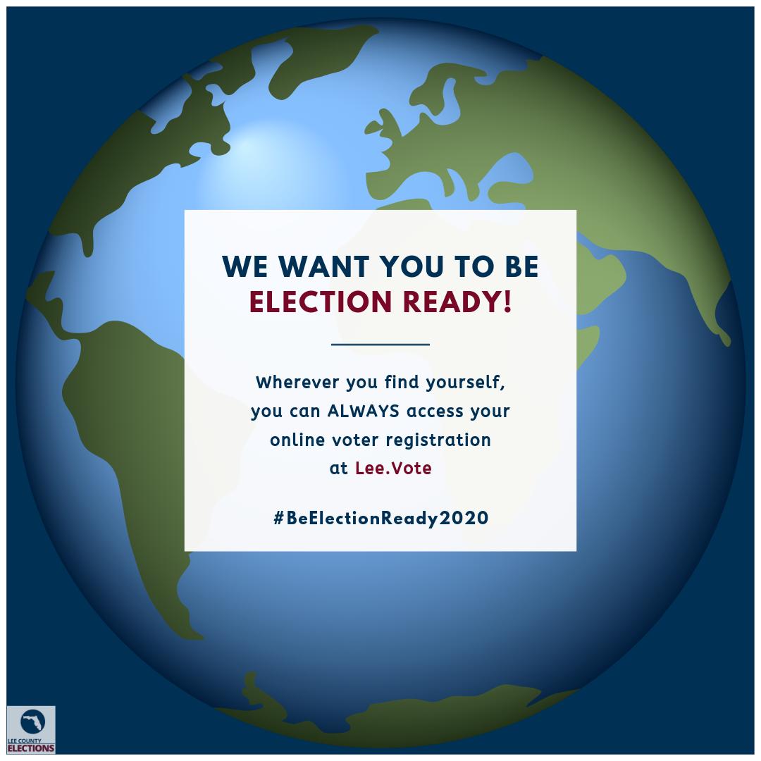 Lee_Elections's tweet photo. We want you to be #ElectionReady!
Make sure to:
Register to Vote☑️
Update voter information☑️
Request Vote-by-Mail ballot☑️
Your vote counts, no matter where you are!
#LeeVotesLocal
#ElectionReady2020 https://t.co/2hO9RxLY6j