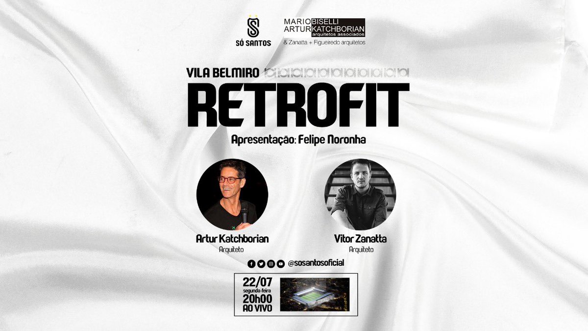 O próximo programa será dedicado ao Retrofit da nova Vila Belmiro e, para falar sobre o assunto, convidamos os arquitetos responsáveis pelo projeto apresentado ao Santos: Artur Katchborian e Vitor Zanatta. 

Com apresentação de <a href="/fgnoronha/">FG Noronha</a>, do canal 'Eu vim de Santos'.
