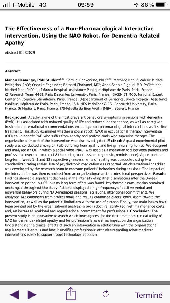 BrocaLivingLab's tweet photo. [#AAIC19] @DemangeManon from @BrocaLivingLab @APHP presents an innovative research on the use of social robot #NAO for #dementia-related apathy care. What clinical utility for patients and professionals ? What organizational impacts ? @alzassociation #ENDALZ #research #technology https://t.co/P14FhZhwdK