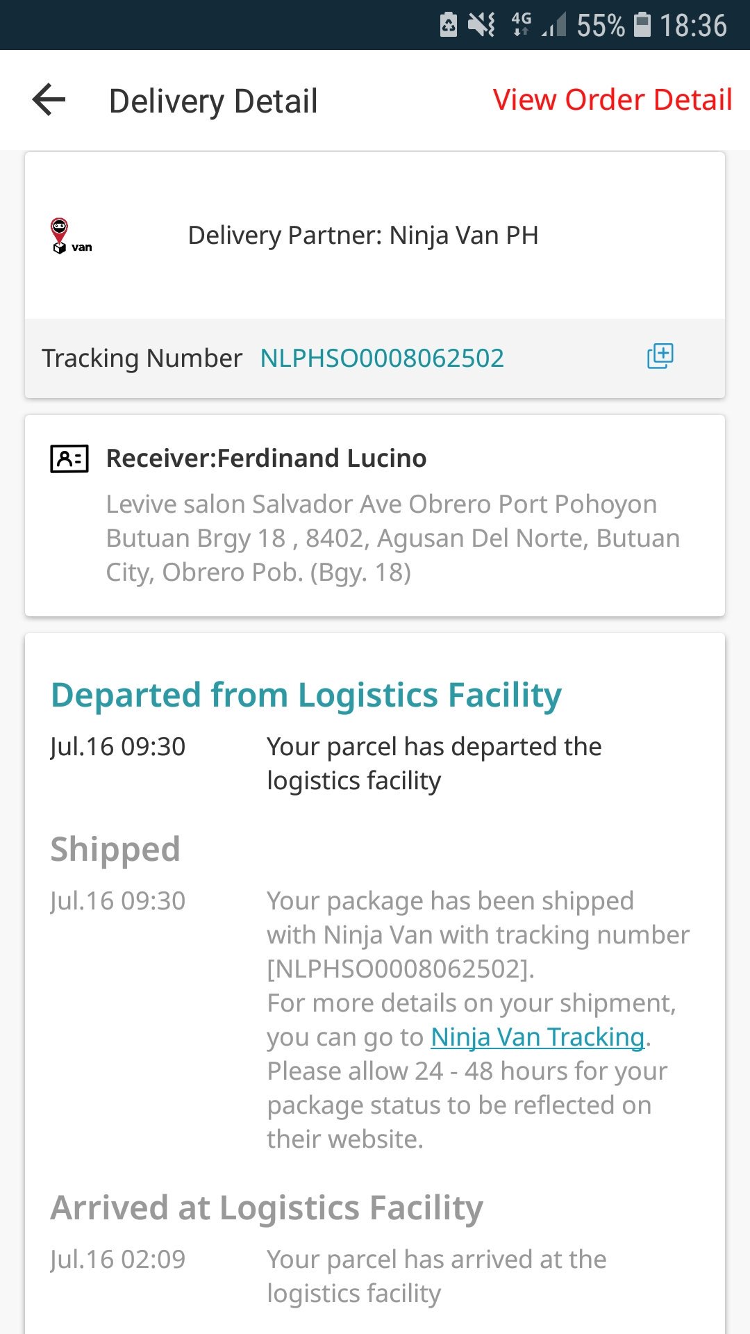 Tracking number ninja van