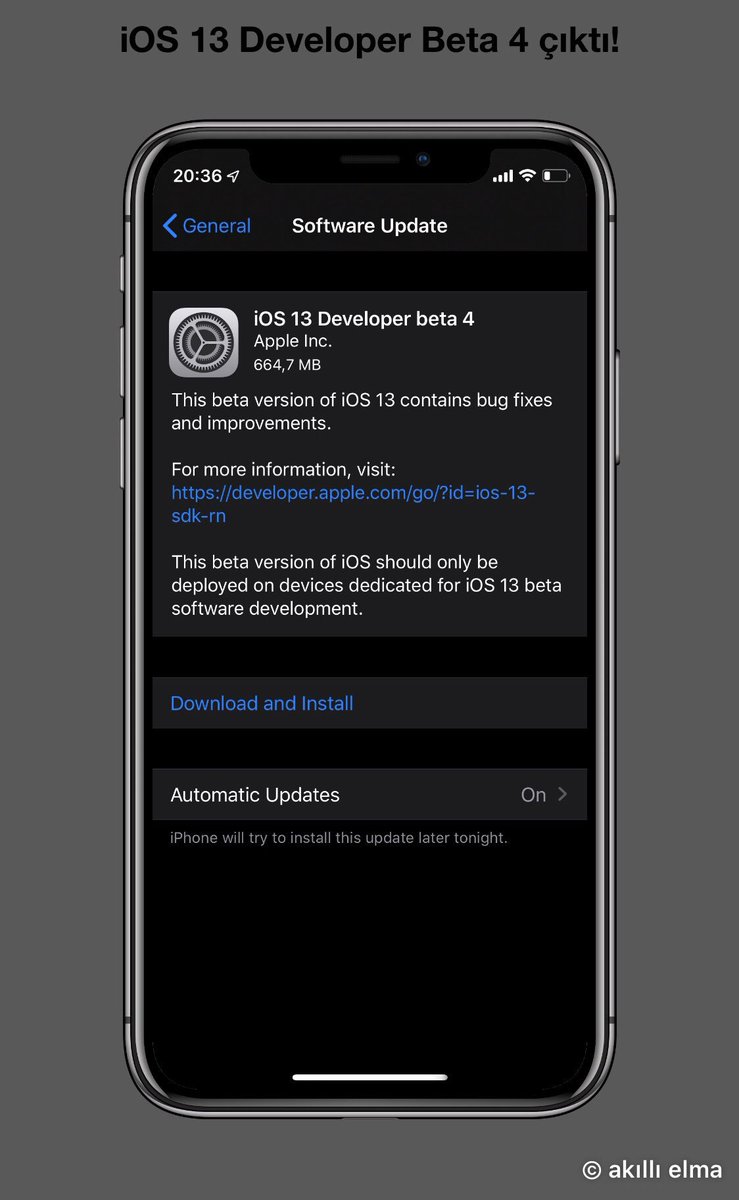 AkilliElma's tweet photo. #iOS13DevBeta4 yayınlandı. https://t.co/haIoDKFknX