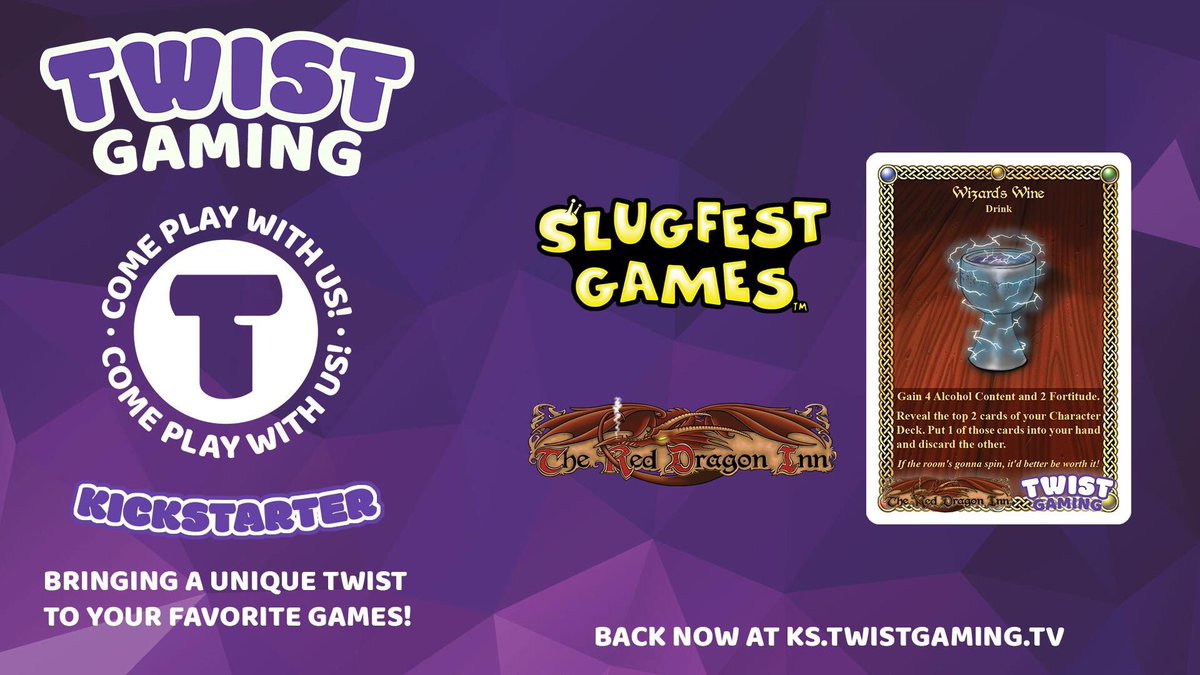 Gaming_TWIST's tweet photo. Is it too early to drink if it's a toast?

We are SO close to our goal on #Kickstarter. Let's get there for the BIG reveal being ADDED to every Promo Pledge when we're FUNDED!

The Wizard's Wine🍷 for #TheRedDragonInn by @SlugFestGames awaits at https://t.co/nRsmpSwT8c💜 https://t.co/6Eaq6EptGb