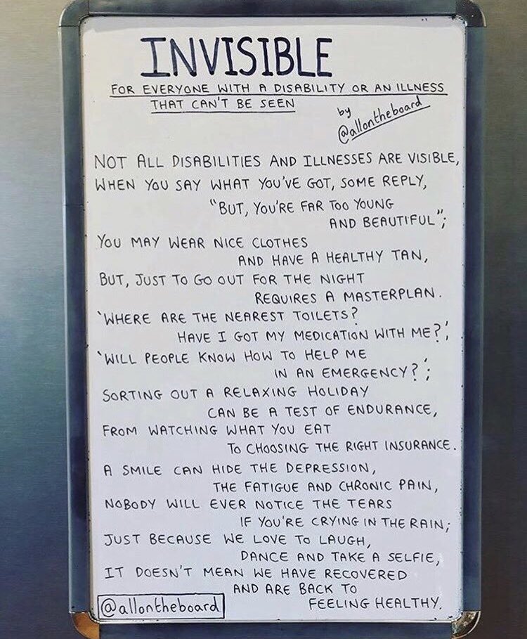 allontheboard's tweet image. Invisible. It may take time, but changes are being made. @allontheboard #InvisibleIllness #InvisibleDisability #Health #MentalHealth #ChronicIllness #ChronicDisease #ChronicPain #ChronicFatigue #Invisible #Changes #allontheboard