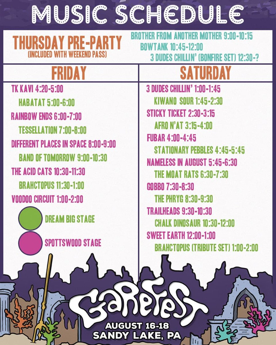 We are excited to announce that August 15 the Garefest Pre-Party is now included in General Admission, no early arrive ticket needed!  🙌Along with this exciting new is the Music Schedule for the entire Festival! See you all in August!!!

#GareFest #musicfestival #Livemusic