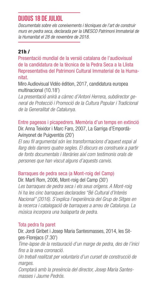 museudecervera's tweet photo. 📢Demà, dijous 18 de juliol, 21h, a la terrassa de la Casa Duran, 1a sessió del @museudecervera al #MMEU #Cervera: 9a Mostra de #CinemaEtnogràfic dedicada a la #PedraSeca, #PatrimoniImmaterial de la Humanitat📽️#ICH #documentalskm0 Us hi esperem! #cervera2019 👇 @paeriacervera https://t.co/MbHg2VK8Yc