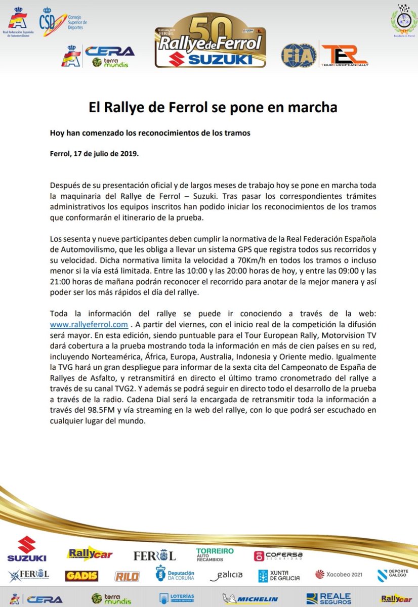 Todo apunto de cara esta próxima cita del <a href="/CERA_RFEdA/">CERA Terra Mundis</a>, las bodas de ORO del <a href="/rallyeferrol/">Rallye de Ferrol</a>. #CERA #RallyeFerrol