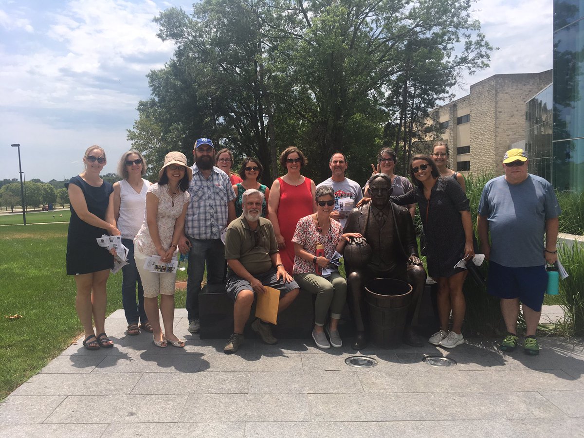 KUWellness's tweet photo. Final stop on our tour is the infamous James Naismith in front of @DeBruceCenter considered Tefft’s final major piece, started 2001 and completed posthumously by his son Kim 2015. And what a beauty it is! #MoveNLearn #exploreKU https://t.co/jVdBBQw7nP