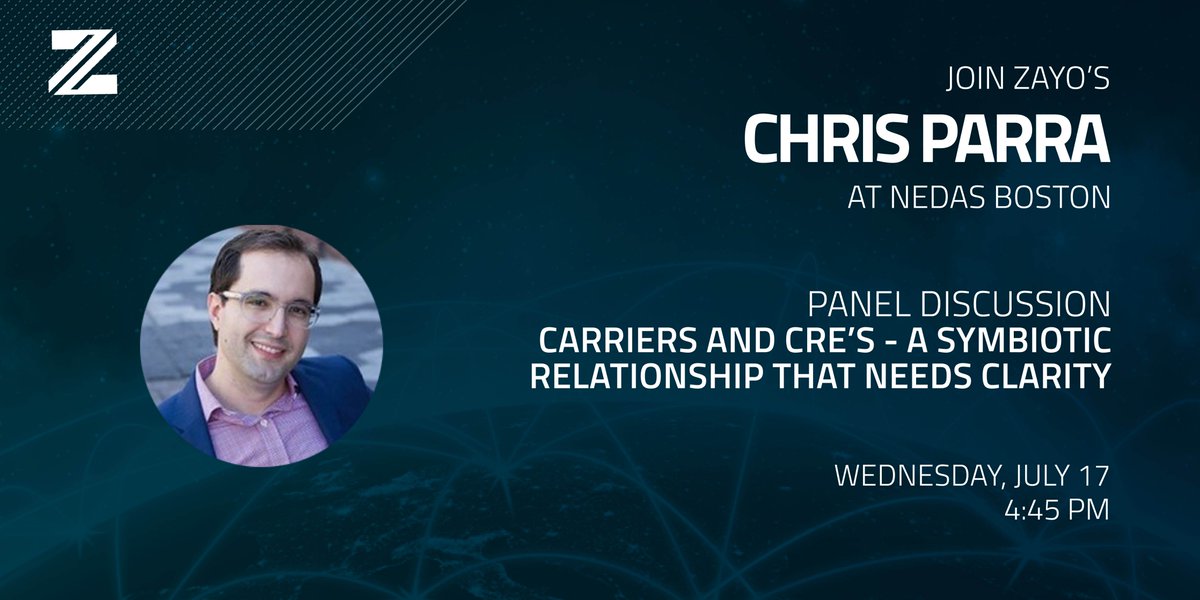 ZayoGroup's tweet photo. Join Zayo's Chris Parra today at #NEDASBoston for a conversation on the progress and challenges of deploying next-gen mobile solutions @DASandSmallCell https://t.co/Pn1EpIxdOS