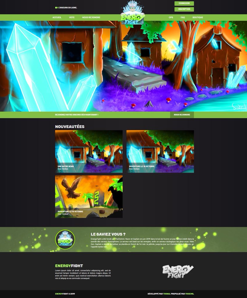 Tronaidev's tweet image. 📔 Thème @CmsTrix pour @EnergyFightMC !
🔥 Commandé par @Captainn_Be, @DistrictGraph et @JoeDevFR.
☘️ Avis ?