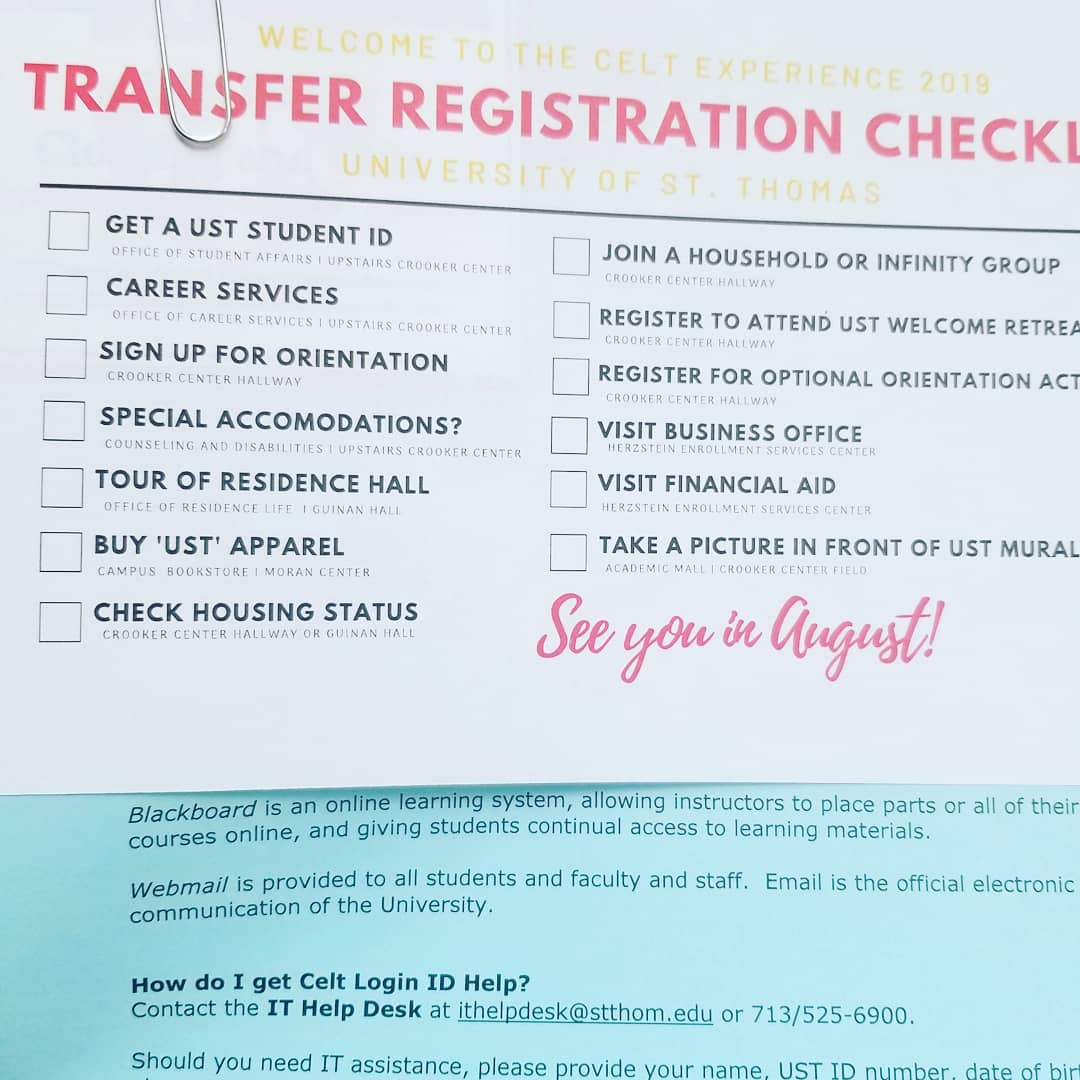 USTadmissions's tweet photo. Transfer registration is happening today! We are excited to be growing the university with #TransferStudents ! #USTHouston #CeltNation #FutureCelts #LiberalArts #STEM #College #University #Students #USTBold #BeYourBoldSelf #Summer2019 #Transfer2UST #FallSemester https://t.co/2L118jhO5z