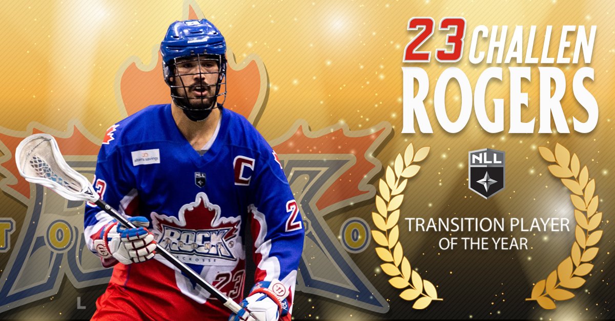 Congratulations to Toronto Rock captain <a href="/ChallenRogers/">Challen Rogers</a>, winner of the 2019 <a href="/NLL/">NLL</a> Transition Player of the Year!