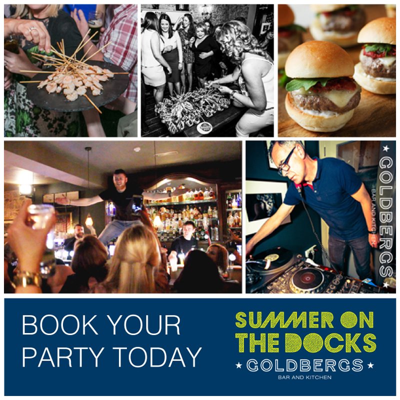 Birthdays, engagements, anniversaries, bar mitzvahs – We are the ideal destination to celebrate your occasion. We offer various food options and entertainment.

For a unique party with a great atmosphere,
head to Goldbergs on the docks.

T: (021) 496 5848