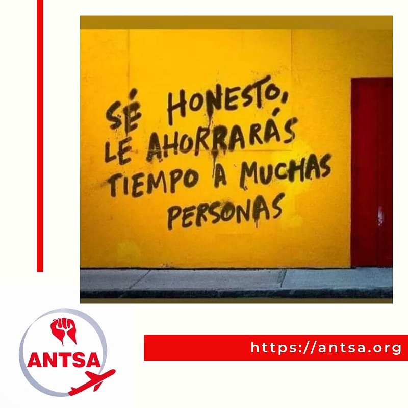 AntsaC's tweet photo. Sé Honesto (empleador)

https://t.co/NJkHatXspQ

#antsa #acav #sintratac #acdac #sindicatos #avianca  #sindicalismo #aeropuerto #aeropuertos #airport #aeroportuario #industriaaerea #servicioalpasajero #tie #auxiliardevuelo #escuelasindical https://t.co/vKgPZCJXoD