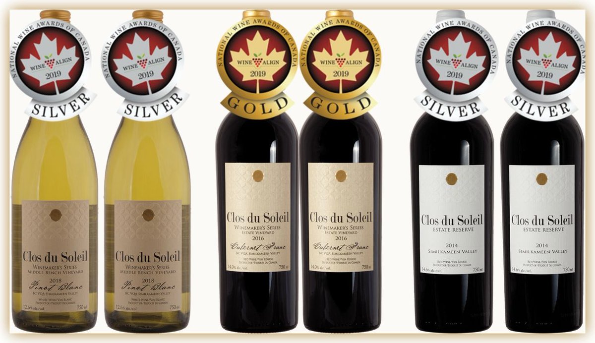 ClosduSoleil's tweet photo. #WineWednesday: 1 Gold, 2 Silver, 5 Bronze. 8 awards for #ClosduSoleil at the @WineAlign National Wine Awards of Canada 2019! Thanks to the judges who loved our wines. Gold: 2016 Cabernet Franc ~ Silver: 2014 Estate Reserve Red & 2018 Pinot Blanc https://t.co/SMTTV4UtCN #NWAC2019 https://t.co/NCgHKyov0V