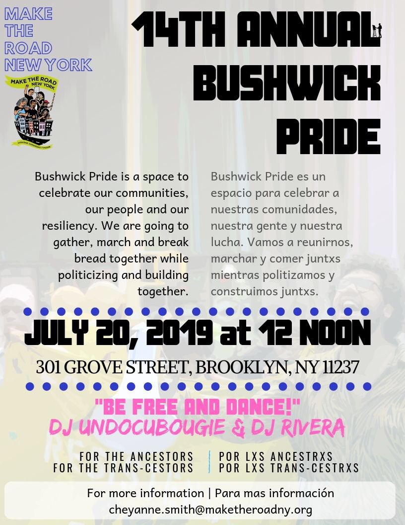 smcasamenti's tweet photo. June might be over, but Pride is #HereToStay in Brooklyn! Join @MaketheRoadNY with @CallenLorde, @antiviolence, @housingworks, @CHNNYC and others as we dance, march, and uplift our community! This Saturday 7/20 at noon, 301 Grove Street. #BushwickPride https://t.co/5hsKz4riE1