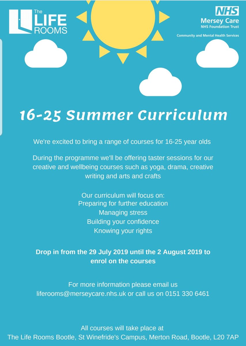Mark Bell (@mrbell1985) on Twitter photo At <a href="/LifeRooms_MC/">The Life Rooms</a> #Bootle in August we will be running a Summer Curriculum on Tuesdays & Fridays for 16 to 25 years old. It will be a nice way to prepare for college/ uni/ work, have fun, reduce boredom & socialise. More info on poster. Please RT. At <a href="/LifeRooms_MC/">The Life Rooms</a> #Bootle in August we will be running a Summer Curriculum on Tuesdays & Fridays for 16 to 25 years old. It will be a nice way to prepare for college/ uni/ work, have fun, reduce boredom & socialise. More info on poster. Please RT.