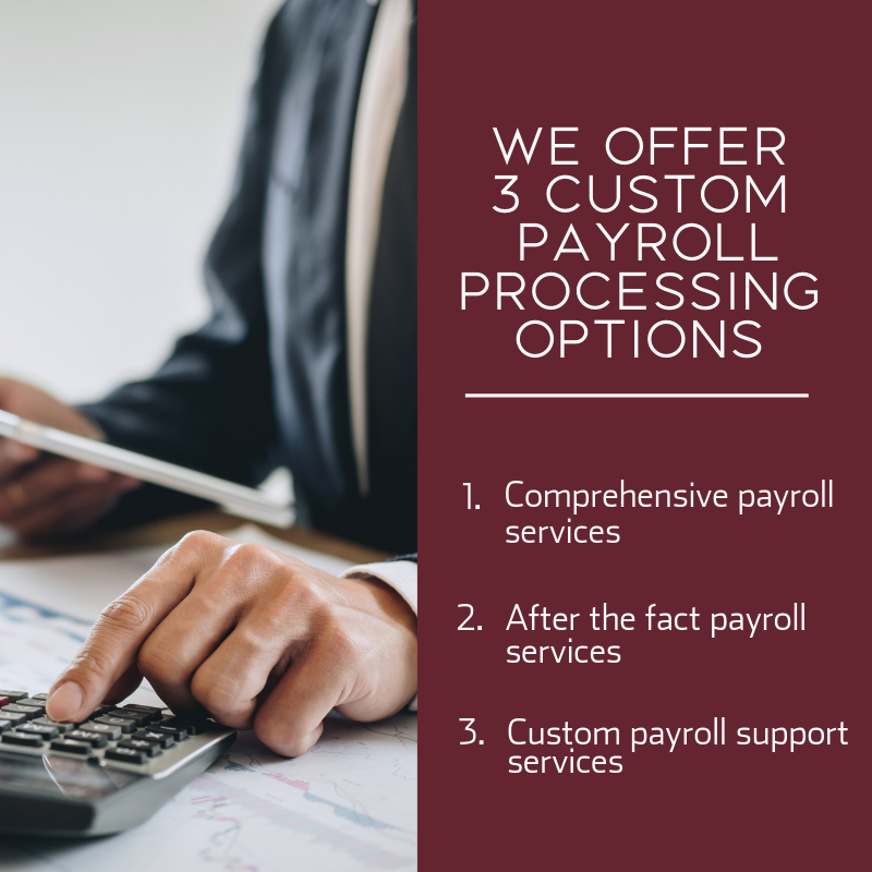 We know that when it comes to payroll service - no one size fits all. That's why we offer the following 3 custom payroll processing options. #Payroll #Accounting