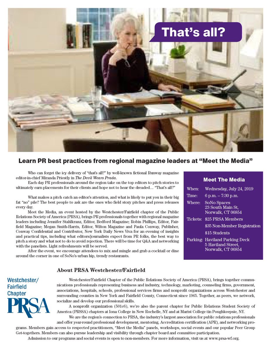 Hope to see you at our July Meet the Media event next week. Discounted prices for <a href="/PRSA/">PRSA</a> members and #students. Learn best #pr practices from leaders.