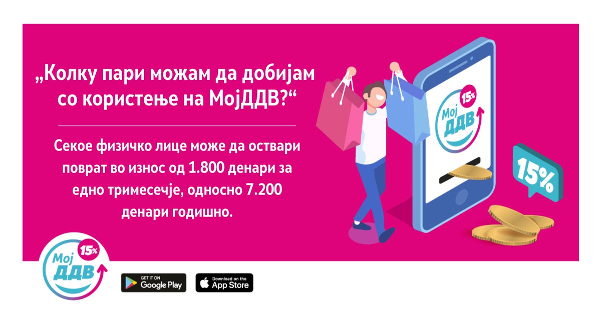 #МојДДВ факти, за да одговориме на сите ваши дилеми!
Факт бр. 2⃣ - „Колку пари можам да добијам назад со користење на апликацијата <a href="/MojDDV/">МојДДВ</a>?“

#МојДанокМојаЗаштеда
