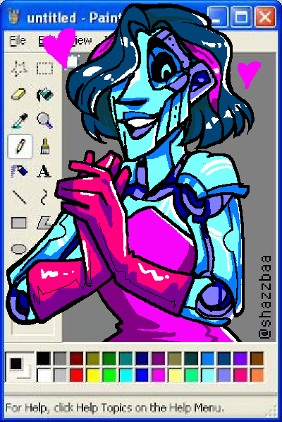 drawing of my robot OC, Turing, in MS Paint colours