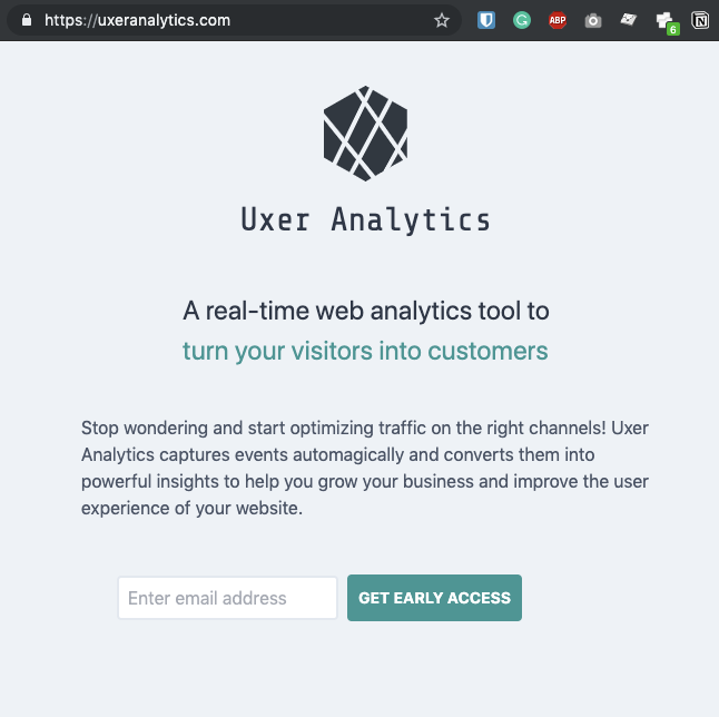 UxerAnalytics's tweet image. Day 2 of #100DaysOfCode: Landing Page
Capture interested people to later notify them when web app is ready with @Mailchimp
Using #GulpJS to minify html/css/js/images.
@tailwindcss for fast prototyping and postcss-purgecss to remove anything that was not used from framework.