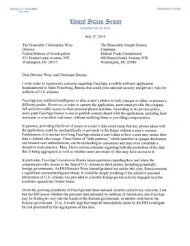 Page 1 of Senator Schumer's letter to the FBI and FTC.