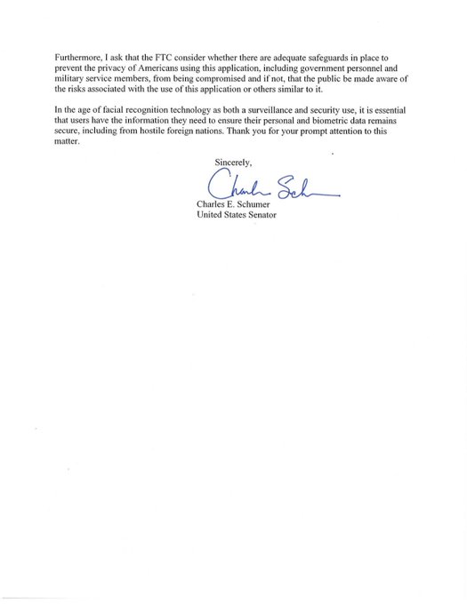 Page 2 of Senator Schumer's letter to the FBI and FTC.