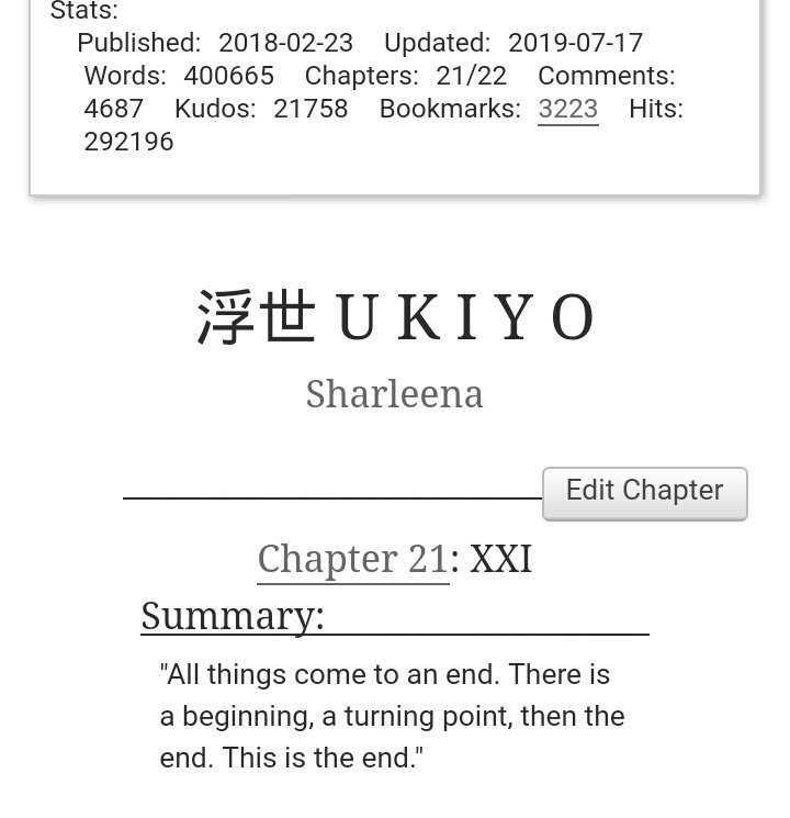 Love_Sharleena's tweet photo. 浮世
U K I Y O

Chapter XXI

"All things come to an end. There is a beginning, a turning point, then the end. This is the end."

If you'll comment or livetweet the chapter then please use the hashtag #UKIYOfic
https://t.co/X6T256zL82 https://t.co/LNJf5MxHrl