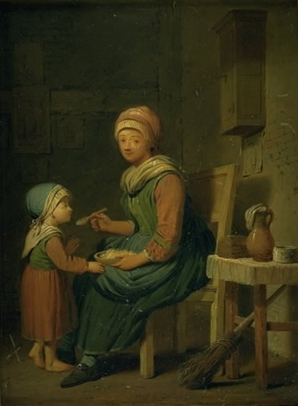 smkmuseum_bot's tweet photo. En bondekone, som giver sin datter noget at spise af Peter Cramer #smkmuseum #petercramer https://t.co/VB1HbzSezG