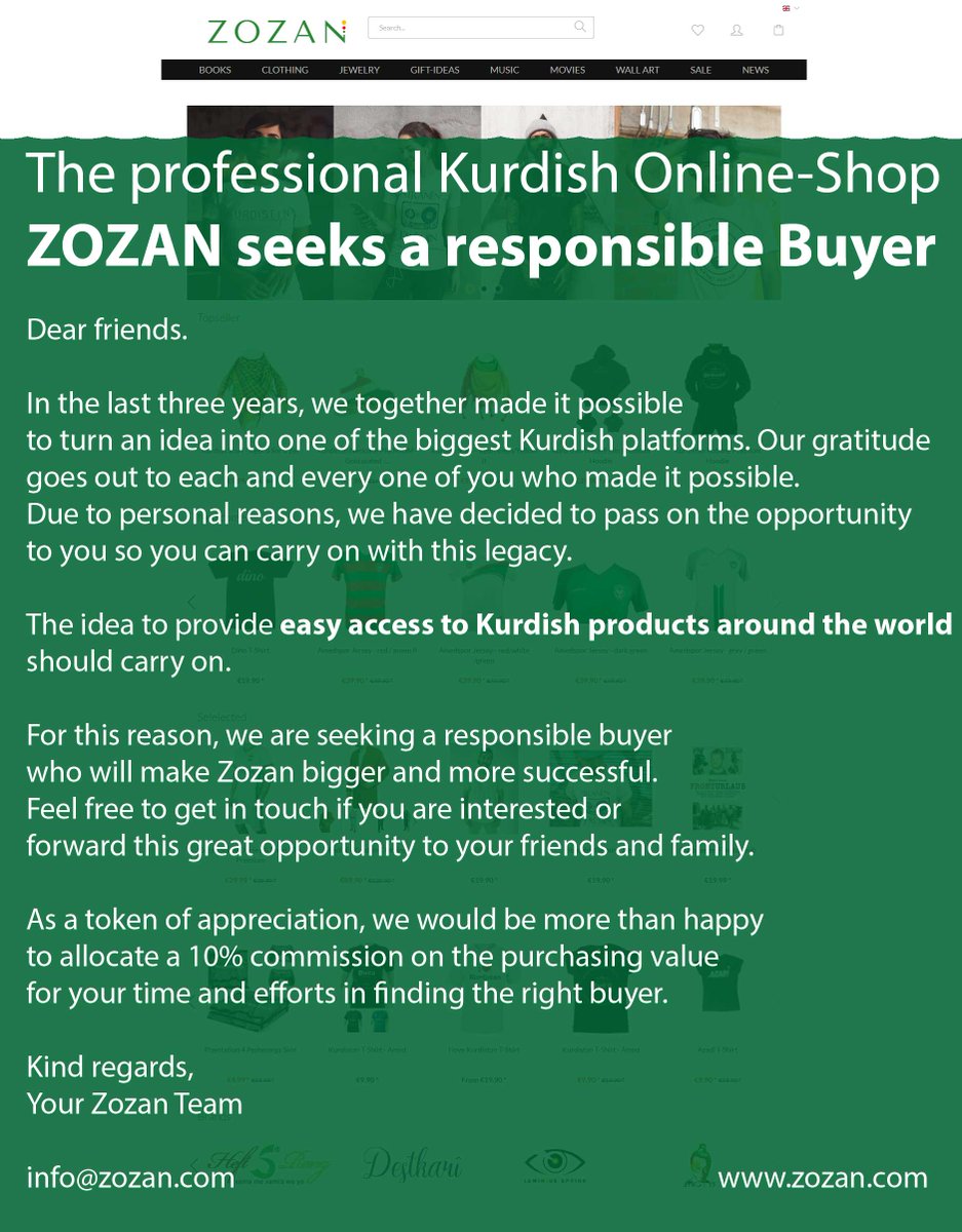 zozan_com's tweet photo. The professional Kurdish Online-Shop
ZOZAN seeks a responsible Buyer

Der professionelle kurdische Online-Shop
ZOZAN sucht Käufer https://t.co/HJeZrSR0UN