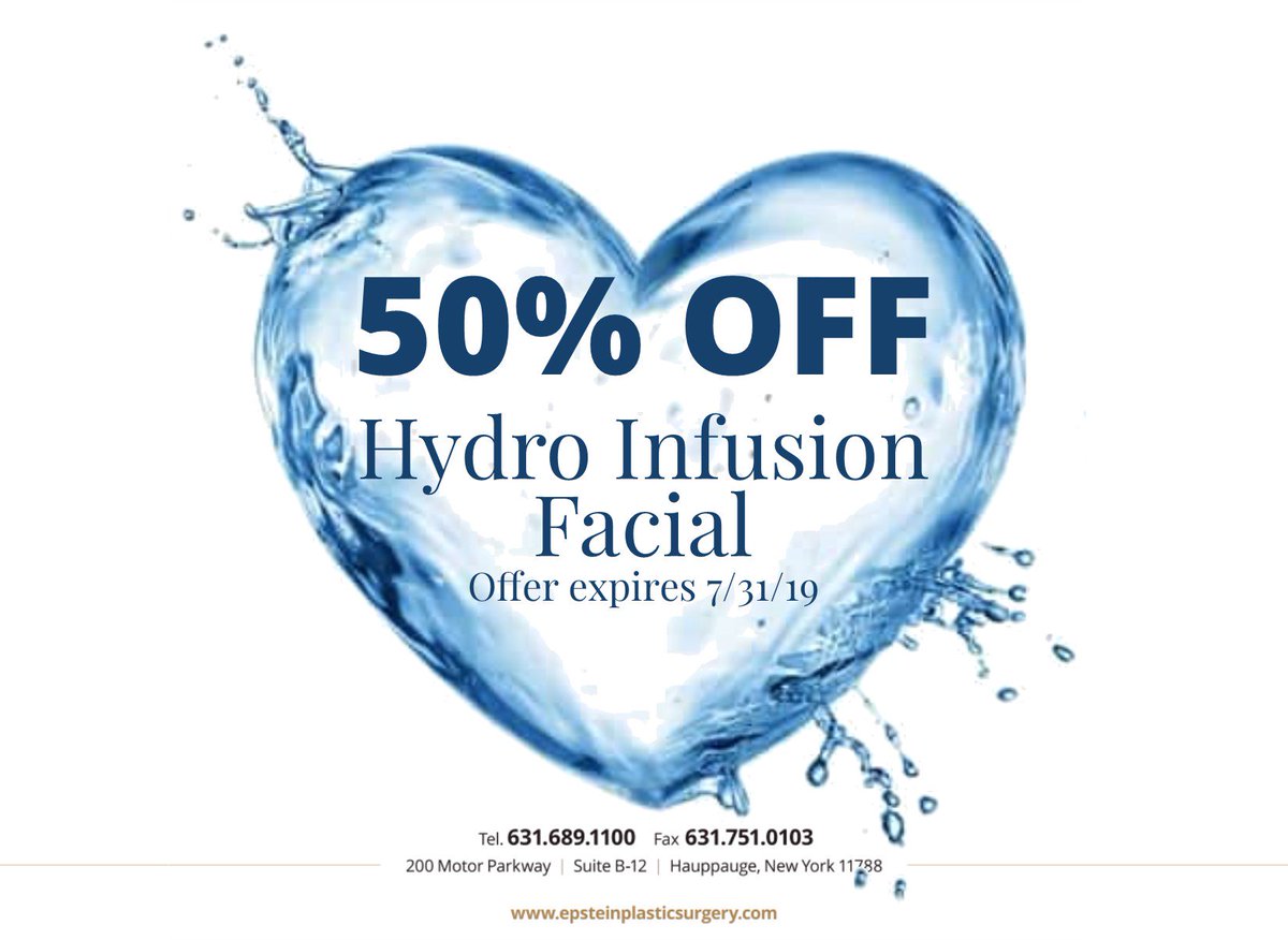 MarkDEpsteinMD's tweet photo. Don't Forget Hydro Infusion Facials are 50% off until the end of this month! #SummerSkinCare #PlasticSurgery https://t.co/AgztdgXQtD
