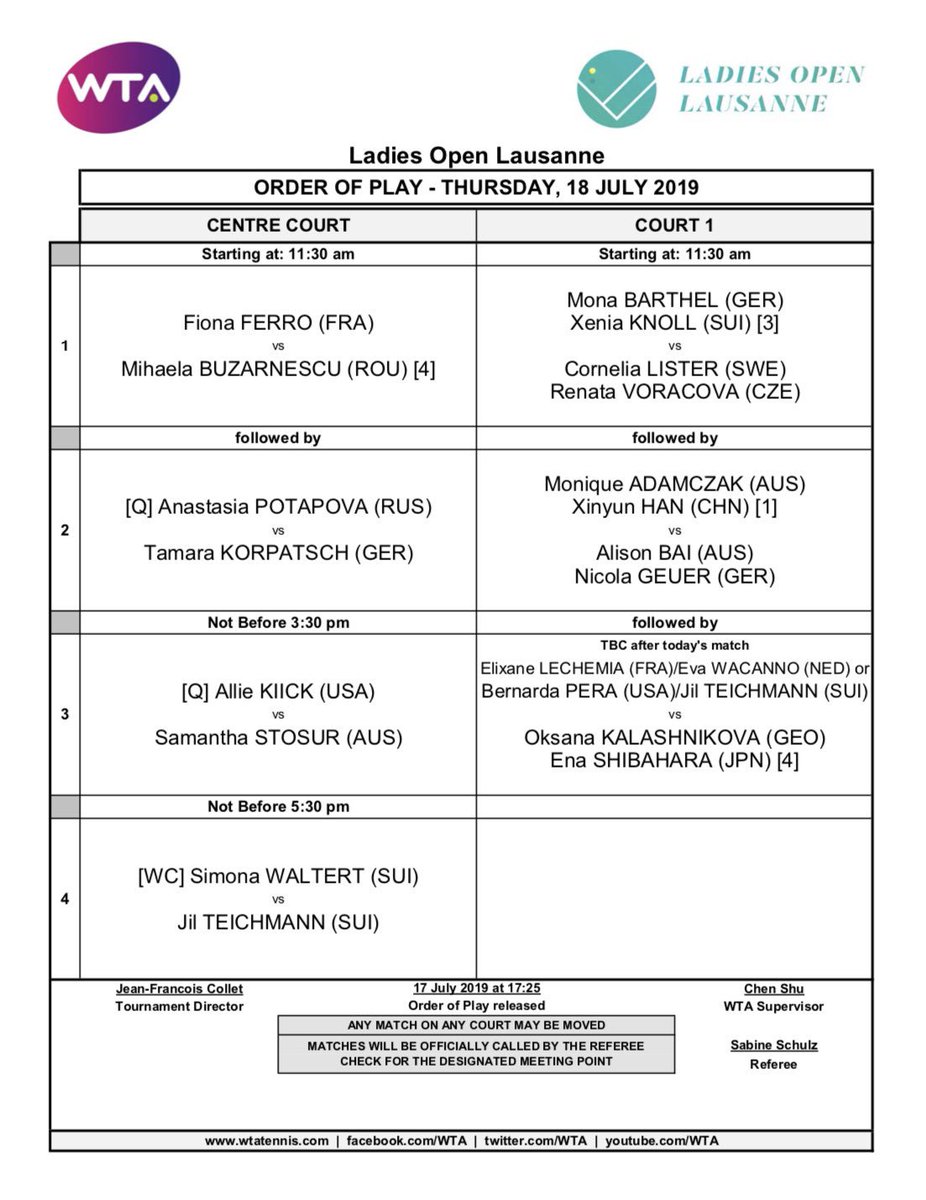 Programme du jeudi 18 juillet au Ladies Open Lausanne ! 🔥