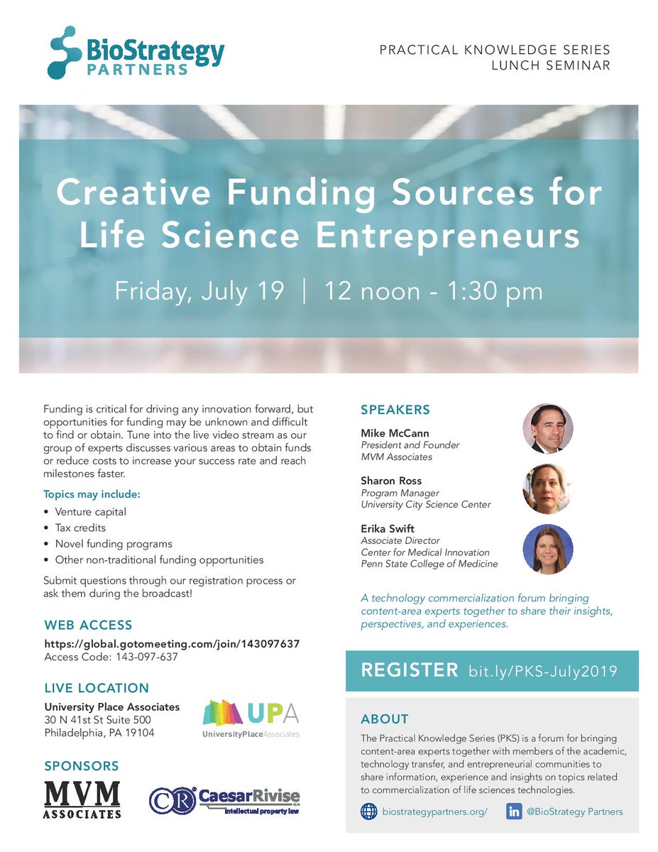 Tune in to our event on Friday to explore Funding Sources for Life Science Entrepreneurs! 

Register Here: 
eventbrite.com/e/biosp-pks-cr…
