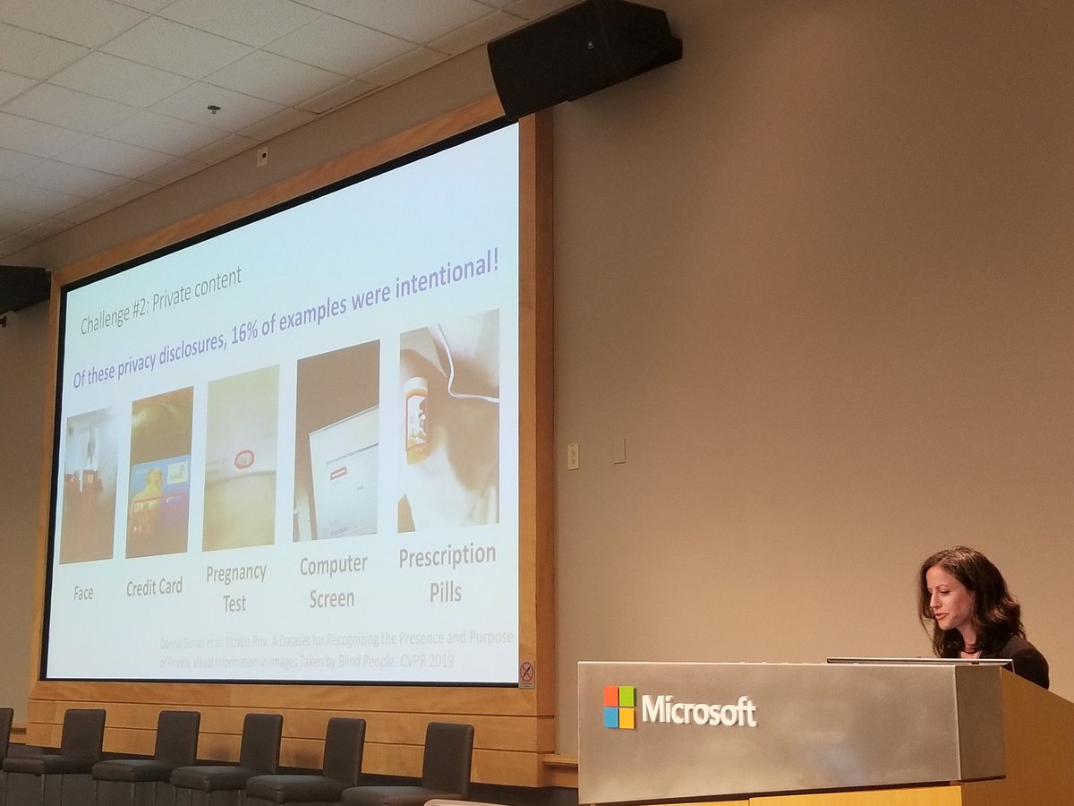 wslasecki's tweet image. Great opening to the #MSFTFacSumm panel on AI for Visual Access by Danna Gurari! #vizwiz dataset as a driver of improved visual question answering by creating an AI challenge and dataset.
