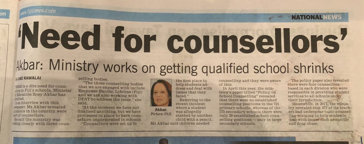 RichardKNaidu's tweet image. From yesterday’s @fijitimes 

Story 1 - “chaplains are banned because we must be secular, there’ll be counselors instead”

Story 2 - “actually we’ve got no counselors but we’ll, um, have to work it out”

#standardoperatingprocedure