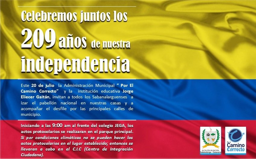 Invitación para que icemos este 20 julio nuestra bandera nacional y participemos de los actos conmemorativos del día del independencia.