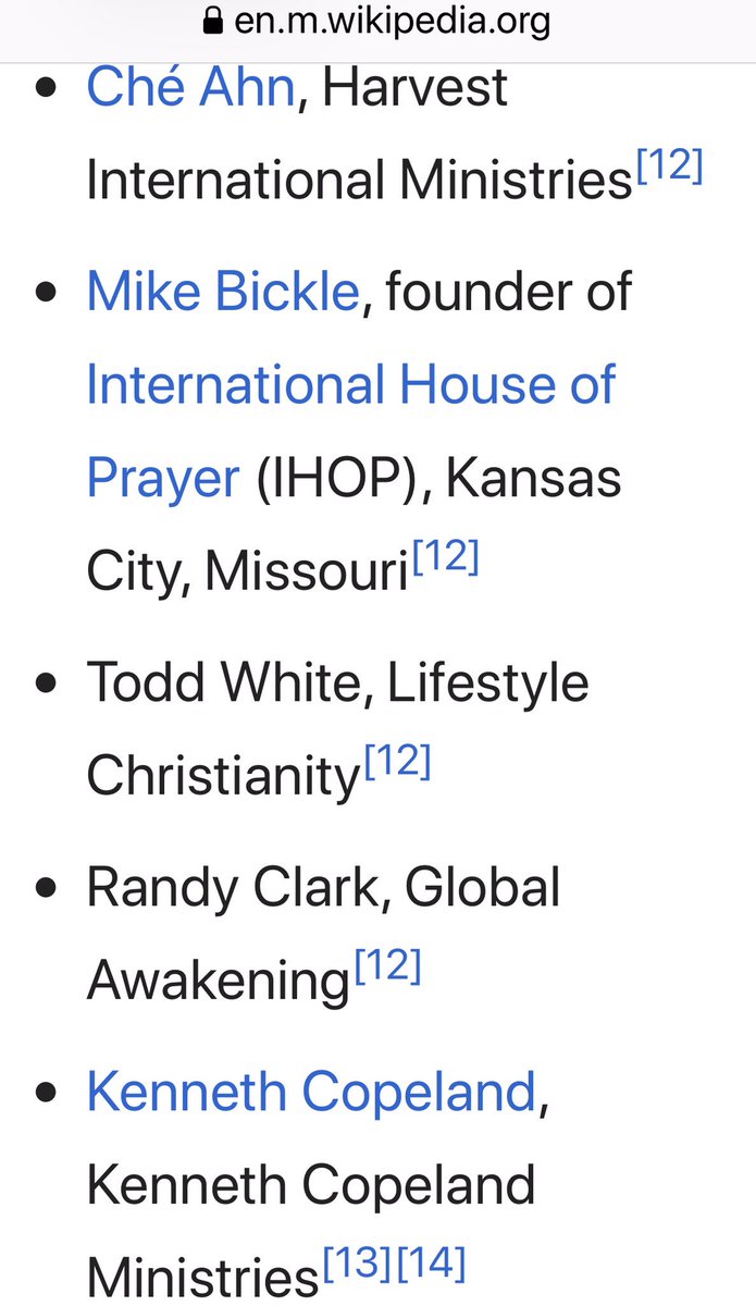“Other politicians that have been cited as supposedly having connections to the NAR are Sarah Palin, Michele Bachmann, Sam Brownback,[2] and Ted Cruz.”(Se pics for Evangelical leaders tied to NAR) /17