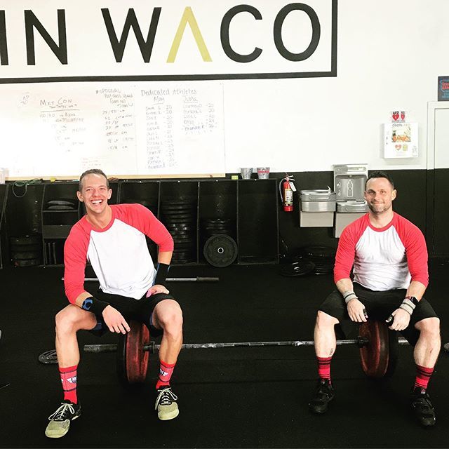 dustinkunz's tweet photo. No big deal. Just a couple of heroes in matching outfits (and matching weights) going in for the win. Look how happy @benny.the.blade looks! (He came through โUGE today and made up for this old guy!) #CrossFit #TrainWaco #Teamtastic #LiftHeavyThingsFast #AssaultBike #DevilsTโฆ https://t.co/6VwbM8kRO7