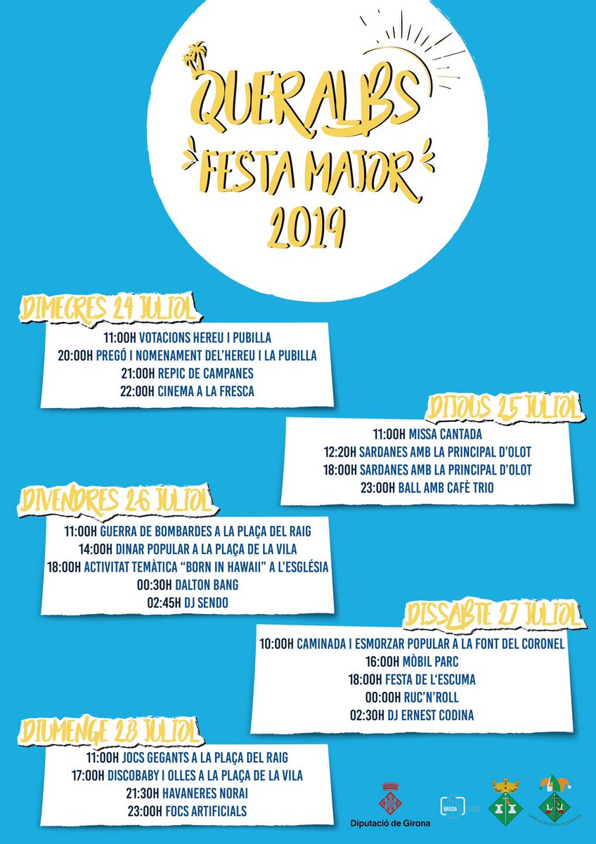 Aquí teniu el programa de la Festa Major d'enguany! Vaaaa! Que ja hi som!

Visca la Festa Major!
Visca Queralbs!