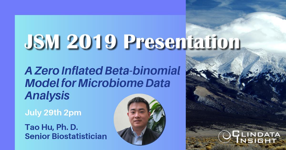 Clindata's tweet image. Are you headed to the Joint Statistical Meetings 2019? Join us at Tao Hu&apos;s research presentation on microbiome data analysis during the Statistics in Genomics and Genetics track July 29. #JSM2019 #ZeroInflatedModel #BetaBinomial #Regression #R clindatainsight.com/events/joint-s…