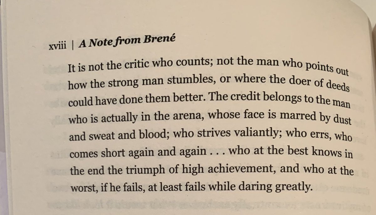 dtbarron's tweet photo. #maninthearena having just started #DaretoLead by @BreneBrown Iโve already stopped to reflect on this #Roosevelt quote #strivevaliantly https://t.co/pcevB05VMz