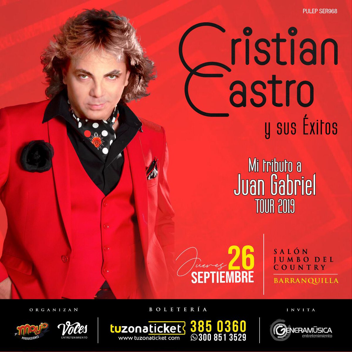GeneraMusica's tweet image. ¡Para todos los fans de Colombia! Nos vemos el 26 de septiembre en Barranquilla para cantar junto con Cristian Castro todos sus exitos. #MiTributoaJuanGabriel #Tour2019

Compren sus boletos hoy mismo 👉bit.ly/2XMJZ7x