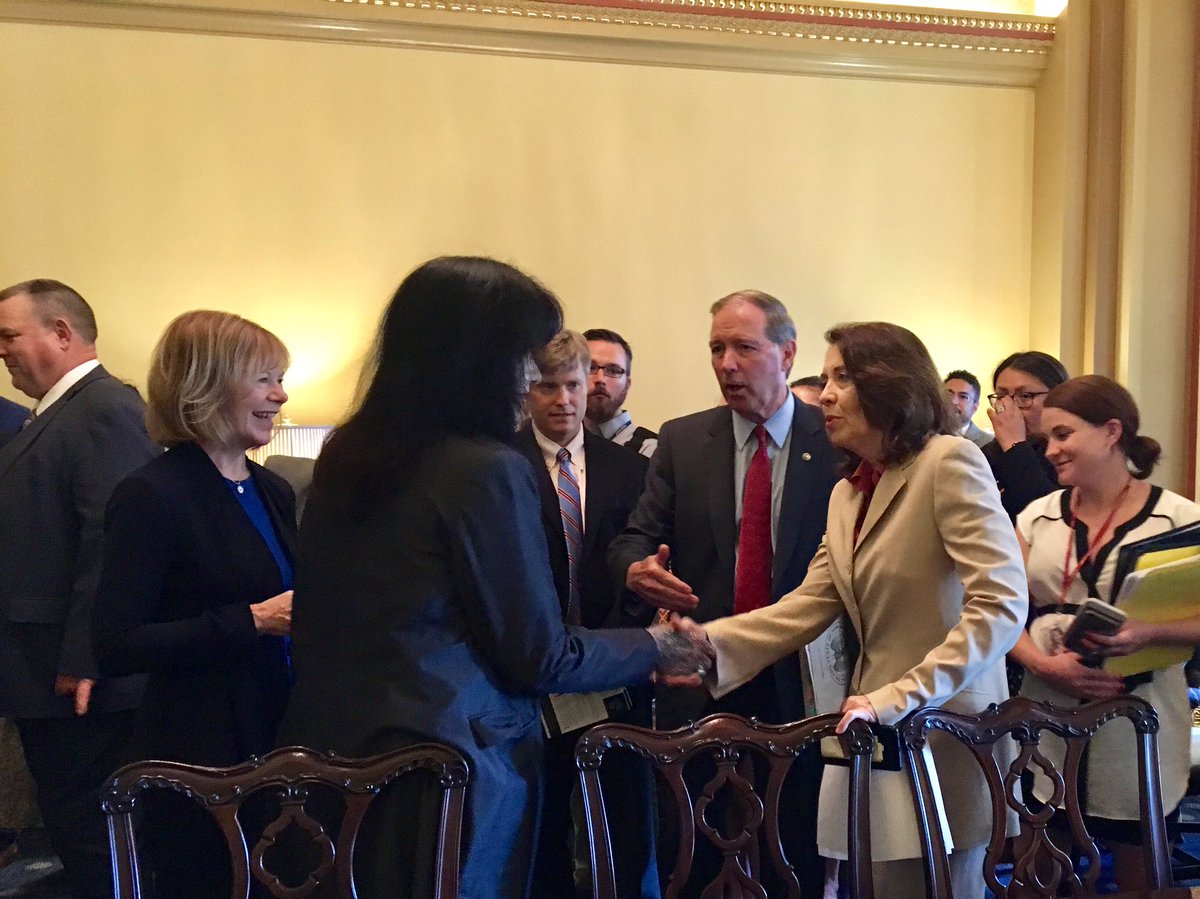 IndianCommittee's tweet image. TODAY: Chairman Hoeven, Vice Chairman Udall, and members of the Committee met with the recently appointed U.S. Poet Laureate, Joy Harjo, a member of the Muscogee Creek Nation and first Native American named to the position.
