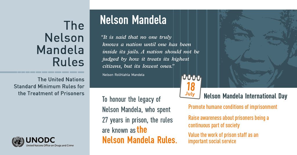 'It is said that no one truly knows a nation until one has been inside its jails. A nation should not be judged by how it treats it highest citizens, but its lowest ones.' #NelsonMandela #MandelaDay #MandelaRules