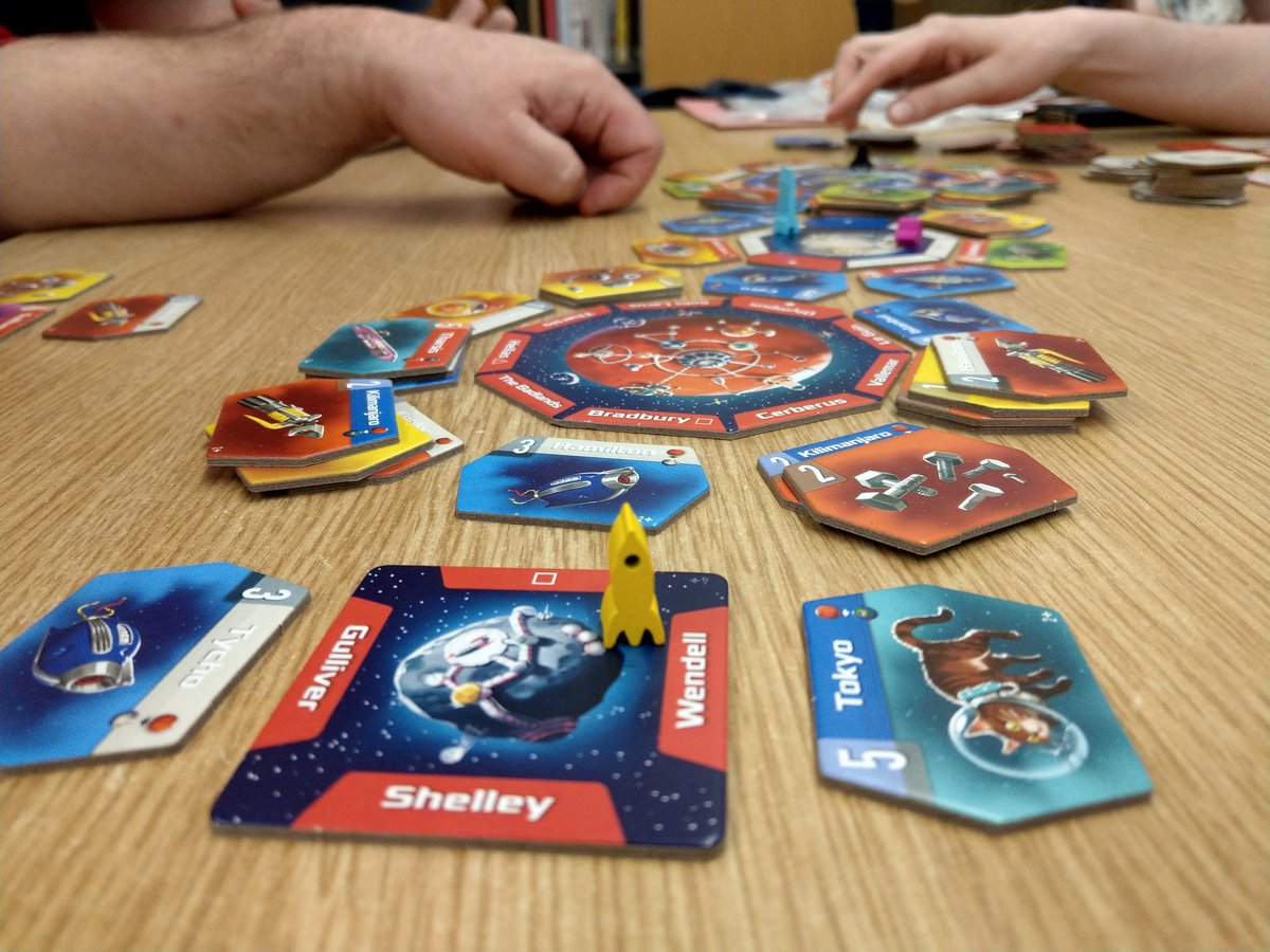 emilysargeantso's tweet photo. Awesome time @SheffLibraries #boardgamenight tonight! I started on #JunkOrbit (a game new to me) a lightweight space game, then played a quick #Dixit and closed with #CamelUp. Thanks to the libraries team for a great evening! @ndy_sl #sheffieldissuper https://t.co/86hS0n5PQZ