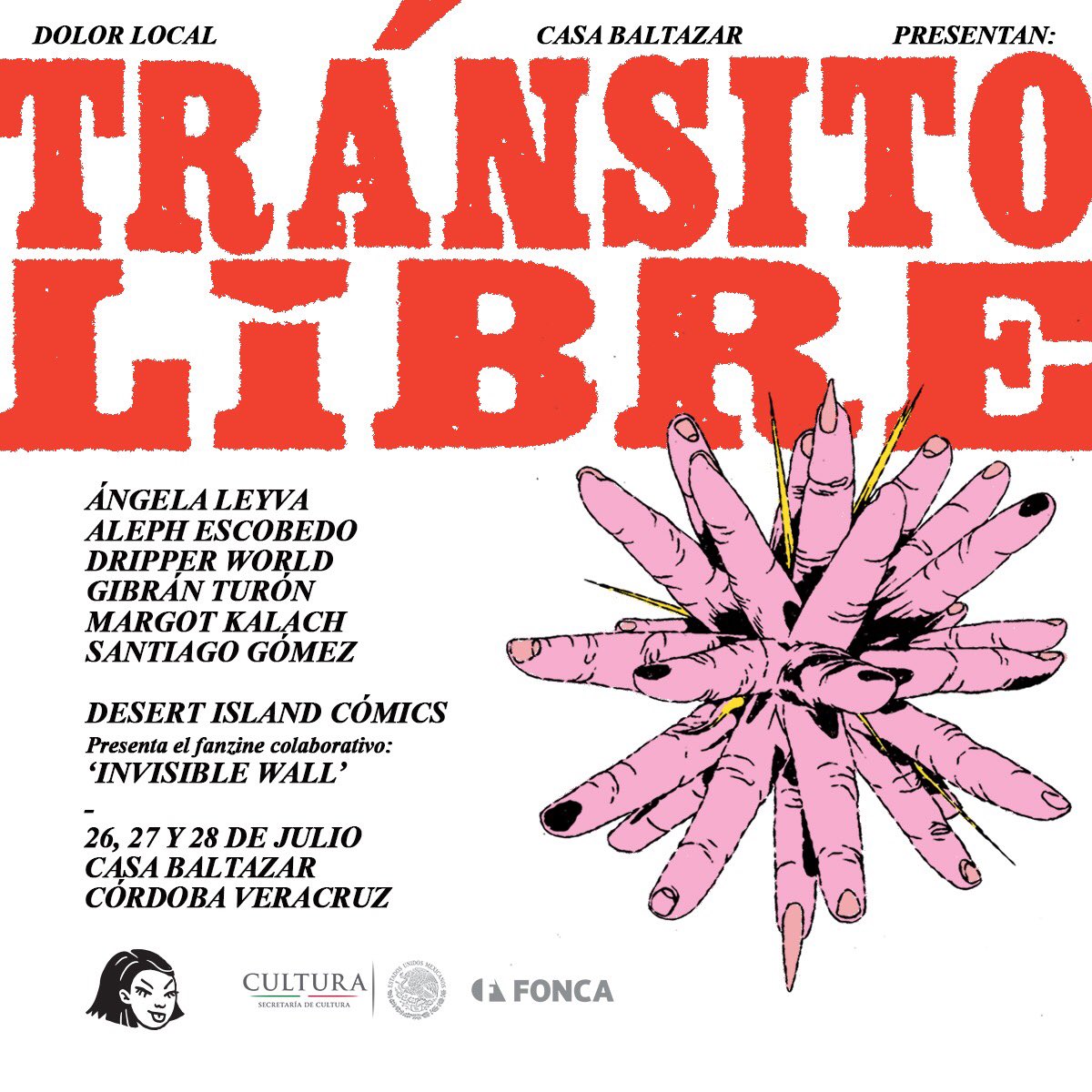 TRÁNSITO LIBRE: Exposición transfrontera en <a href="/Casa_Baltazar/">Centro Cultural Casa Baltazar</a> con #DripperWorld y #DesertIslandComics como residentes. Artistas del dibujo, narrativa gráfica, pintura e instalación conversan en lo material. 26, 27 y 28 de julio en Córdoba, Veracruz.