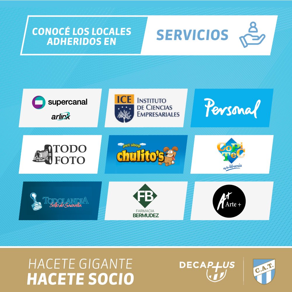 ATOficial's tweet photo. #Decaplus 💳
Asociándote al Deca, accedes al programa de beneficios comerciales exclusivo para socios del Gigante del Norte.
Conseguí descuentos y promociones en más de 100 comercios adheridos en todo el país presentando tu carnet.
>> Más info en https://t.co/DYOaunDPyT https://t.co/xS8WJ88JTZ