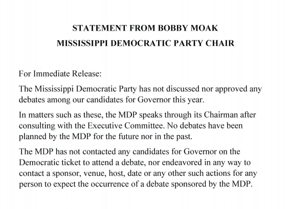 GanucheauAdam's tweet photo. After MS Democratic Party staffers Jacquie Amos and Bobby Moak's clashing quotes on whether the party should host a debate, Moak sent the entire Democratic Executive Committee and others (83 people total) a clarifying email. Copied below.

Original story: https://t.co/sGYkjJPQLC https://t.co/0osyI396mD
