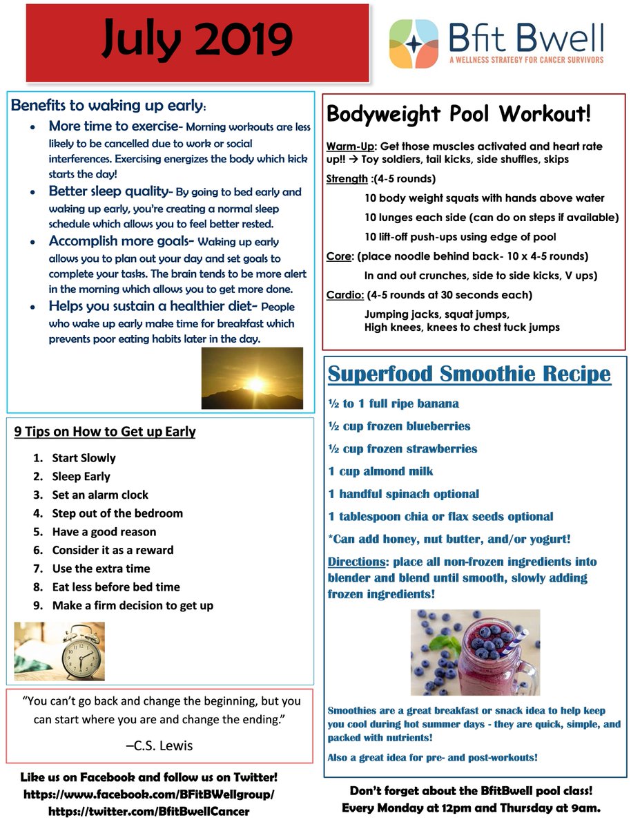 BfitBwellCancer's tweet image. Check out our July newsletter! We have a fun pool workout you can do to beat this summer heat!
#BfitBwell #CancerExercise