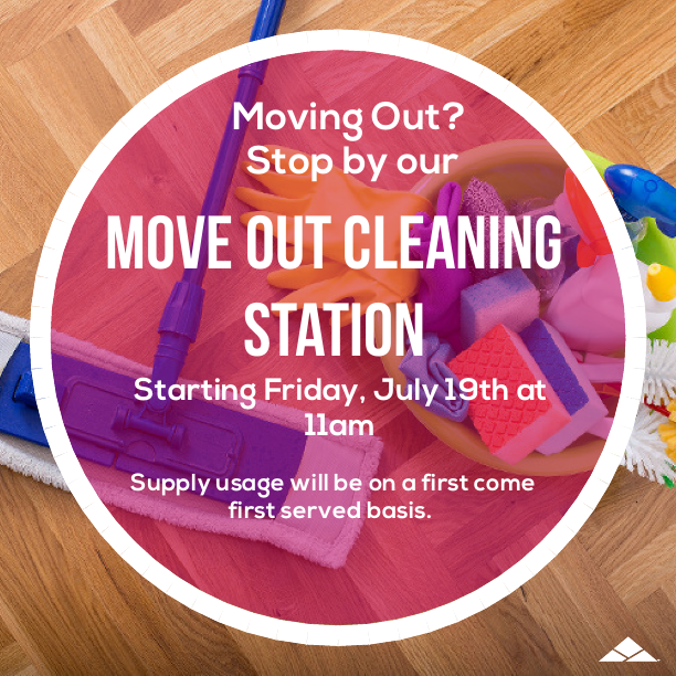 LegendsPlace's tweet photo. Move Out Day is around the corner so don't get caught with cleaning fees! On Friday 7/19 stop by the Leasing Office during office hours to check out cleaning supplies to use before you move-out! As a reminder move out day is July 31st at 9am! https://t.co/gjBfCy06Do
